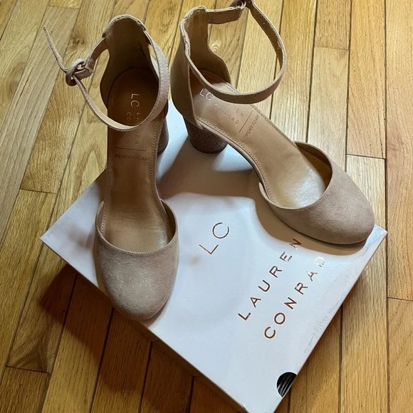 LC Lauren Conrad Hydrangea Womens High Heels Gold and Glitter Suede Size 10 - Picture 7 of 7